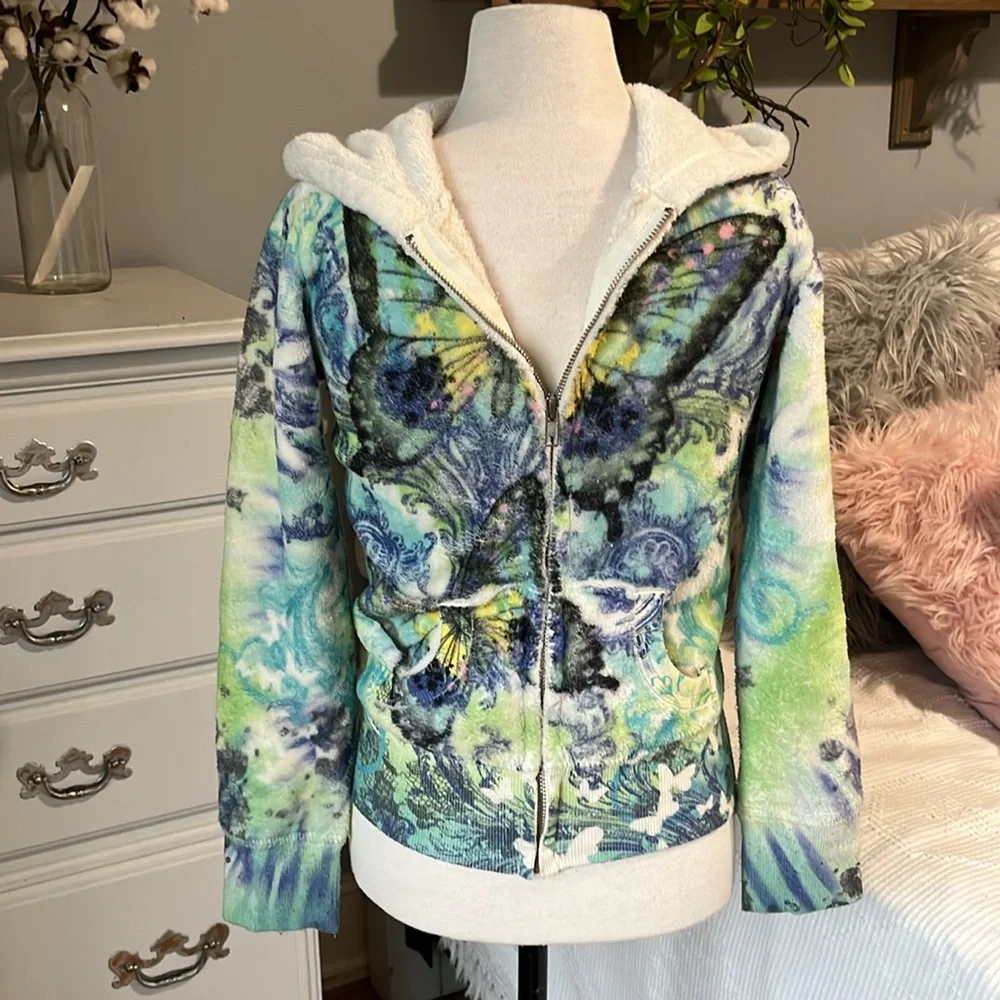 Self Esteem Fleece Hooded Zip Jacket Girls 7 8 Hippie Butterfly